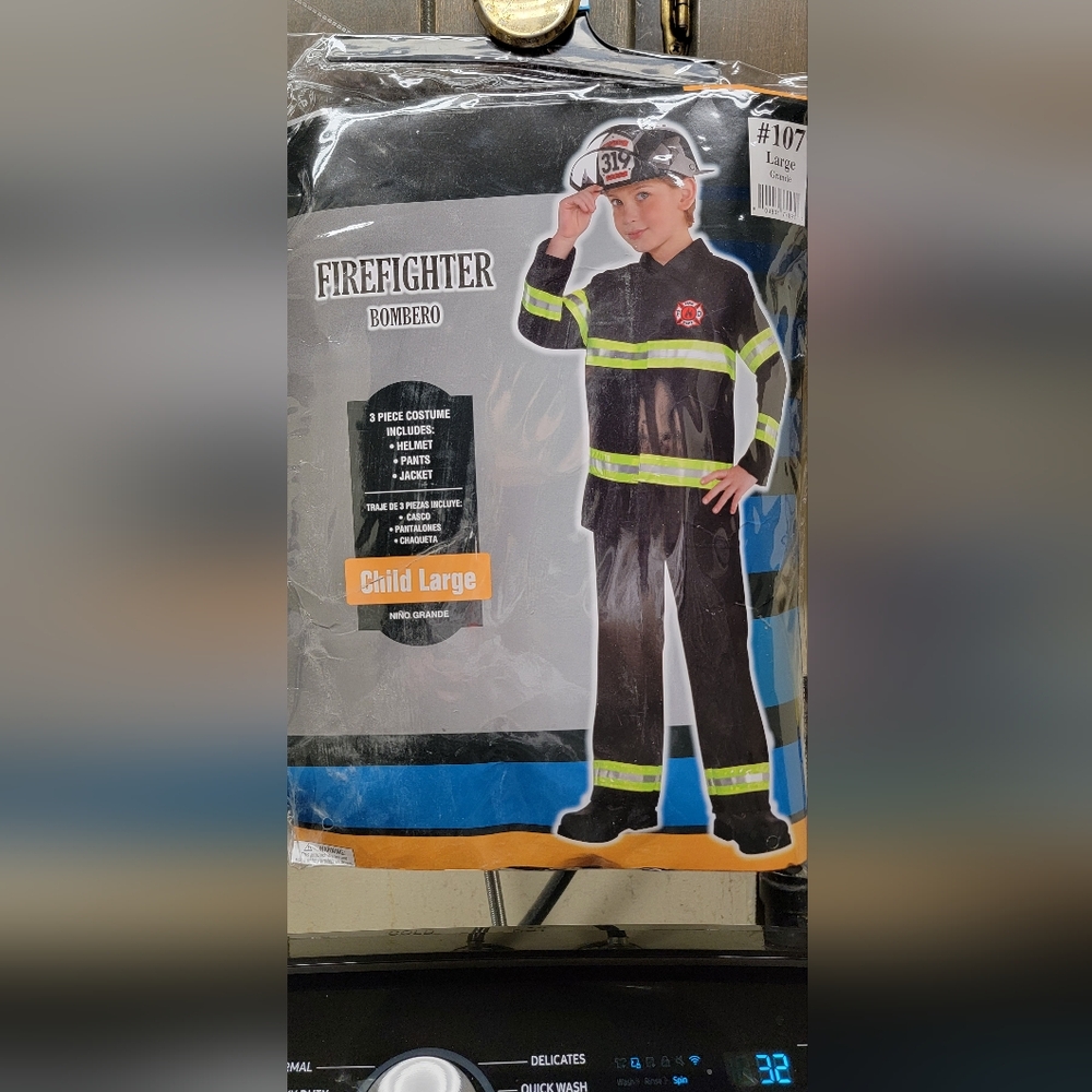 Child fireman Halloween costume, large.